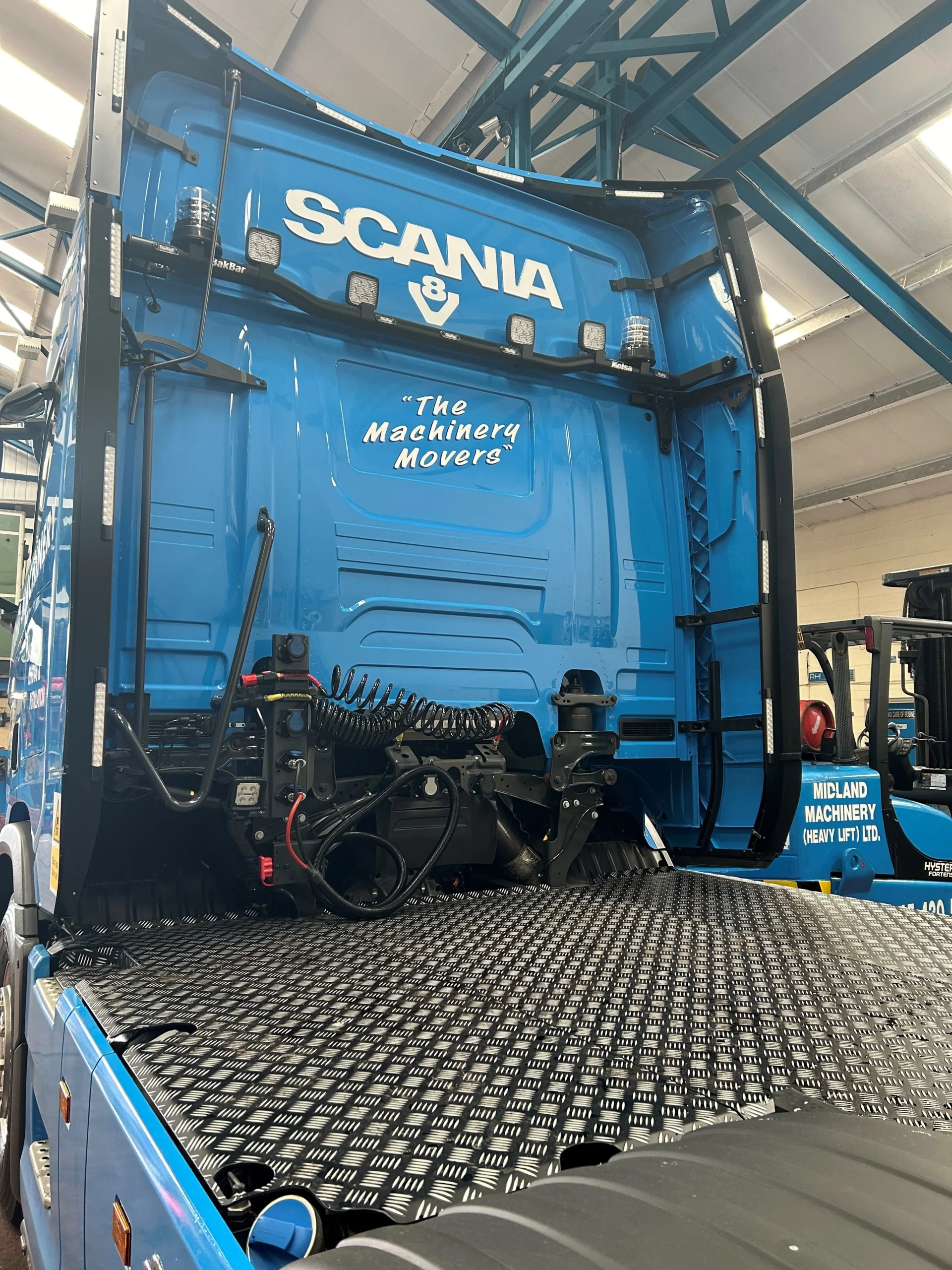 Our latest new addition to our fleet - The 80Ton Scania V8 660 Tractor unit rear view